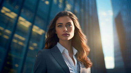 Confident businesswoman in the city. Generative AI
