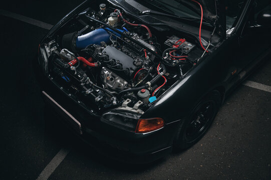 JDM tuned car underhood.