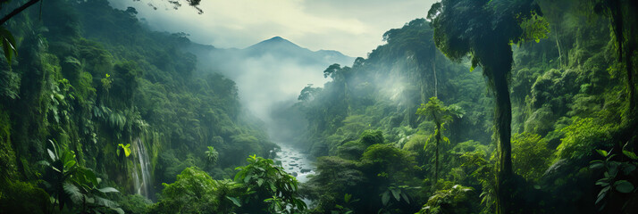 Rainforest Beauty. River Flow in the Green Wilderness - obrazy, fototapety, plakaty