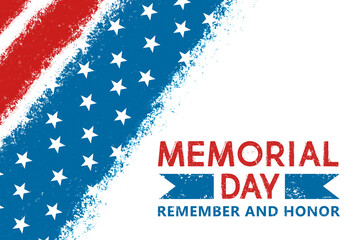 Obraz premium Memorial Day graphic design poster with American flag diagonal composition, bold patriotic USA banner template