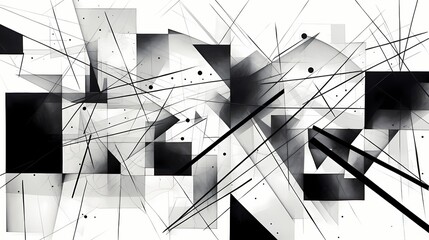 Abstract black and white line drawing of intersecting lines and shapes, creating a visually intriguing and modern composition