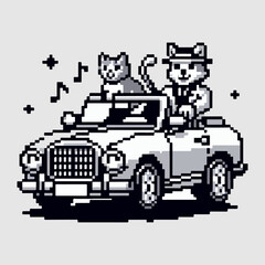 Fototapeta premium Cat riding a cabriole in pixel art style