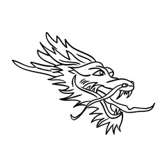 Line art dragon head view side vector