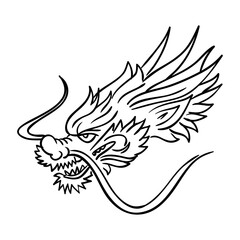 Line art dragon head side left vector