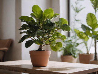  Fiddle Fig potted plant with a tree and flowers, adding a touch of nature to indoor decor