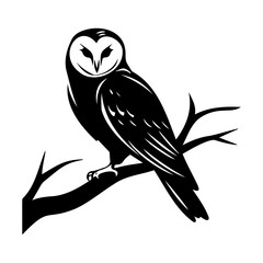 Obraz premium barn owl on branch icon illustration, barn owl on branch silhouette logo svg vector