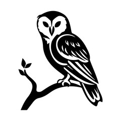 Obraz premium barn owl on branch icon illustration, barn owl on branch silhouette logo svg vector