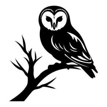 barn owl on branch icon illustration, barn owl on branch silhouette logo svg vector