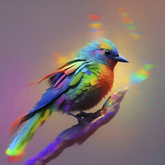 Rainbow bird paintings in the impressionist style. 