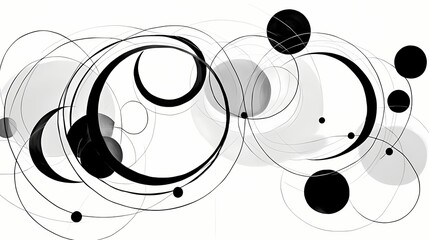 Abstract black and white line drawing of overlapping circles, creating a visually captivating and modern geometric pattern with clean lines