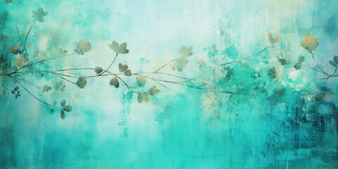turquoise abstract floral background with natural grunge texture - obrazy, fototapety, plakaty