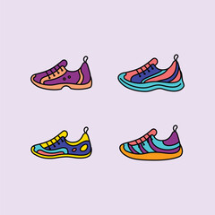 Different Sneaker Shoes Color Thin Line Icons Set Fitness Training Footwear Concept. Vector illustration of Sport Shoe
