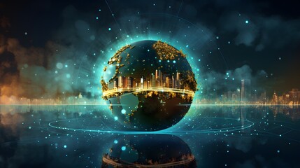 Digital data globe - abstract illustration of a scientific technology data network surrounding...