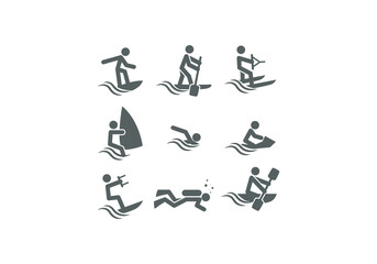 water sport surfing boat collection vector icon logo illustration white background