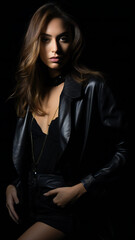 Fototapeta na wymiar Fashion Portrait on a Dark Background. Beautiful Woman Posing on Black