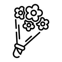 flower bouquet icon with solid black color and outline style