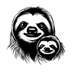friendly sloth and baby head