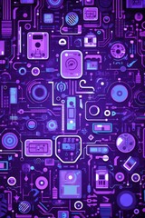 Fototapeta na wymiar Violet abstract technology background using tech devices and icons
