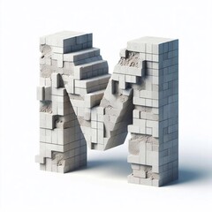 M letter shape created from concrete and briks. AI generated illustration