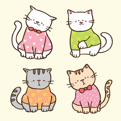 Vector Illustration of Cartoon Cat Characters on Isolated Background