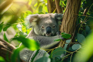 Curious Koala Peeking Through Eucalyptus Leaves in its Natural Habitat