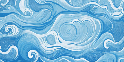 Vector watercolor ocean wave line blue and white background. Ocean sea art with natural template. Seamless soft blue ocean pattern wave water background.