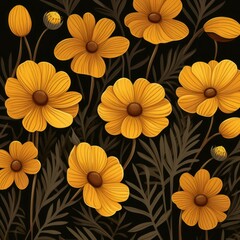 yellow flowers on a brown background