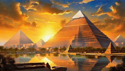 egyptian pyramids at sunset 