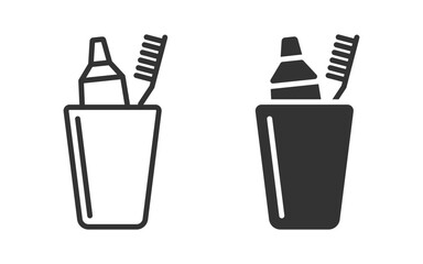 Toothpaste and toothbrush in a glass icon. Vector illustration