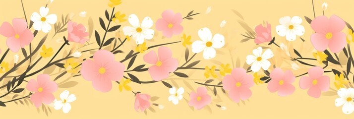 Yellow vector illustration cute aesthetic old pink paper with cute pink flowers