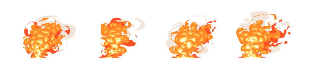 Set of burning fire flame splashes effect illustration