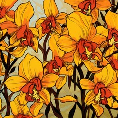 yellow flowers on an orchid background