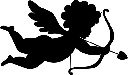 silhouette of cupid with bow - obrazy, fototapety, plakaty