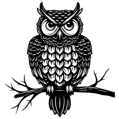 owl icon illustration, owl silhouette logo svg vector