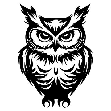 owl icon illustration, owl silhouette logo svg vector