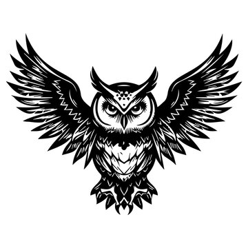 owl icon illustration, owl silhouette logo svg vector