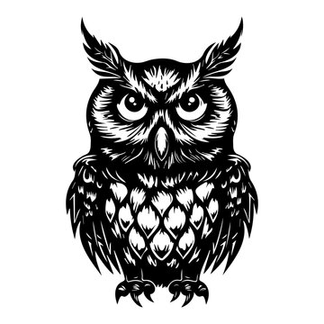 owl icon illustration, owl silhouette logo svg vector