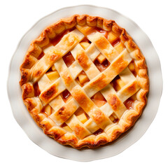 Apple pie on a white plate with a transparent backgeound. - obrazy, fototapety, plakaty