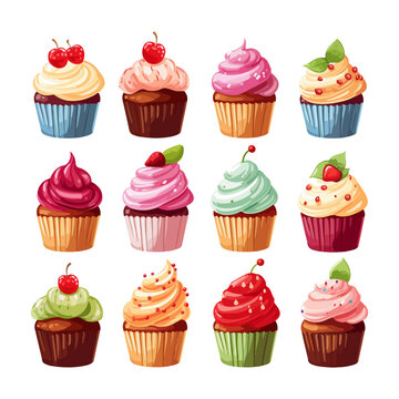 vector set of cupcakes