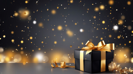 Christmas gift boxes with shiny lights background