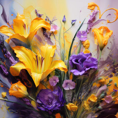 Oil painting of beautiful spring flowers