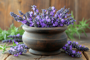 Bouquet of lavender on a grey table