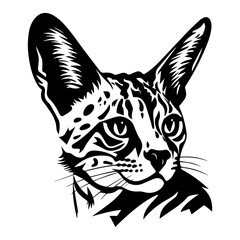 Fototapeta na wymiar savannah cat head icon illustration, savannah cat head silhouette logo svg vector