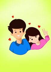 male and female child cartoon type illustration, child couple vector image illustration