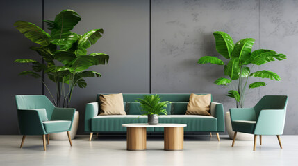 Waiting zone lounge in contemporary office with green furniture