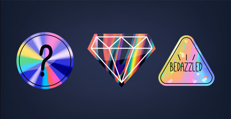 Naklejka premium Holographic Vector Stickers Utilize Light Diffraction To Create Vibrant, Eye-catching Visual Effects. Cd Disk, Diamond