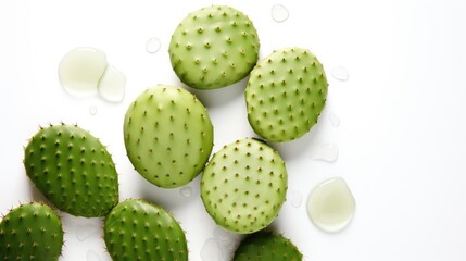 Concept of cactus cosmetics product skin care or hair care and cactus opuntia plant. Natural organic cosmetics with prickly pear cactus extract. Sustainable. Green cosmetic. Mock-up, advertising, 