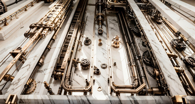 Abstract image of marble and mechanical parts of devices in steampunk style.