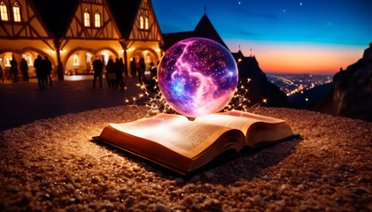 Crystal Ball Magic at the Castle Book. - obrazy, fototapety, plakaty