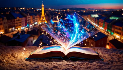 Enchanted Parisian Night Book. - obrazy, fototapety, plakaty